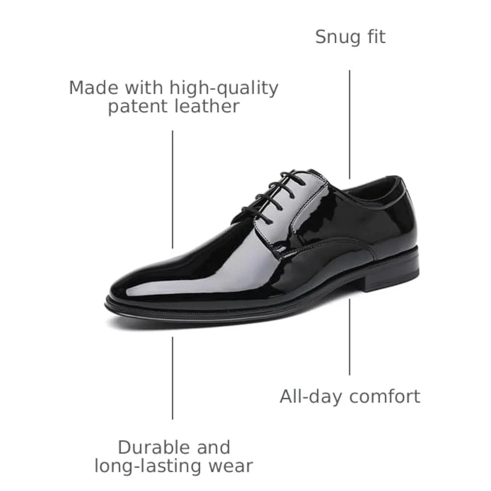 DECARSDZ Mens Black Faux Patent Leather Derby Wedding Dress Shoes Sz 10.5 NEW